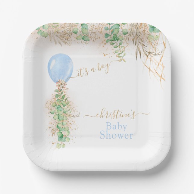 Assiettes En Carton Baby shower de Parties scintillant en or Eucalyptu (Recto)
