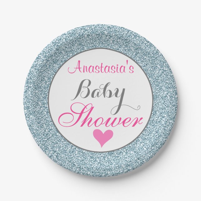 Assiettes En Carton Baby shower de Parties scintillant Fille Glam Pink (Devant)