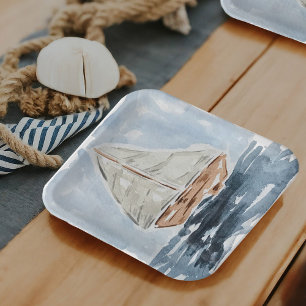 Assiettes En Carton Baby shower de peinture nautique Aquarelle