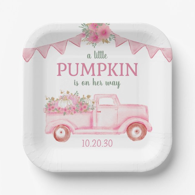 Assiettes En Carton Baby shower de petite fille Citrouille (Recto)