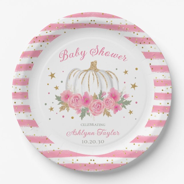 Assiettes En Carton Baby shower de petite fille Citrouille (Devant)