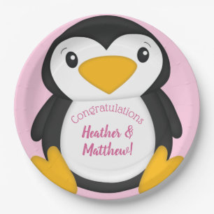 Assiettes En Carton Baby shower de pingouin rose