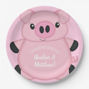 Assiettes En Carton Baby shower de porc rose