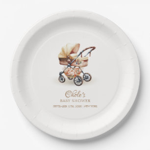 Assiettes En Carton Baby shower de poussette florale Boho neutre pour