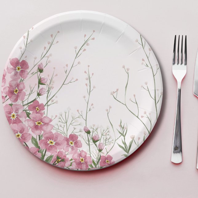 Assiettes En Carton Baby shower de printemps rose (Créateur téléchargé)