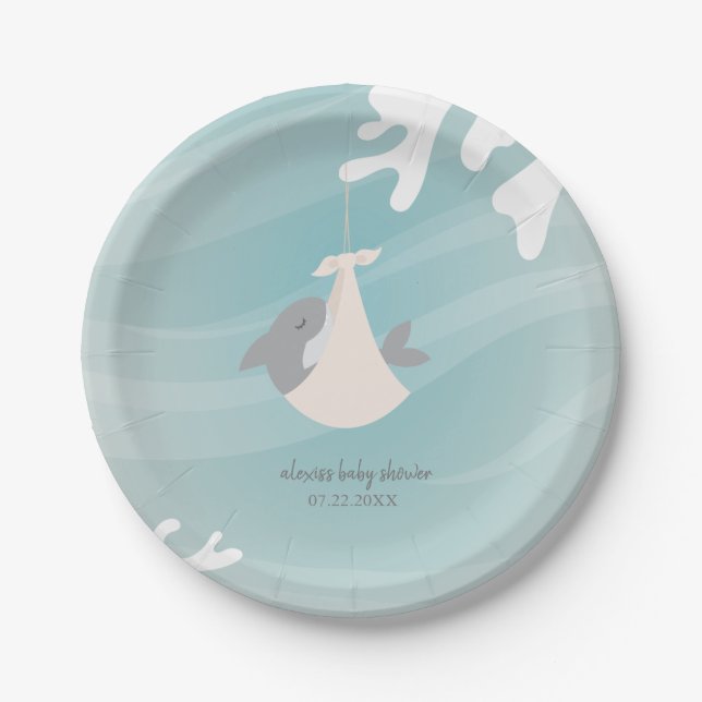 Assiettes En Carton Baby shower de requin doux (Devant)