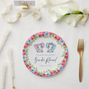 Assiettes En Carton Baby shower de révélation de genre éléphant bleu e