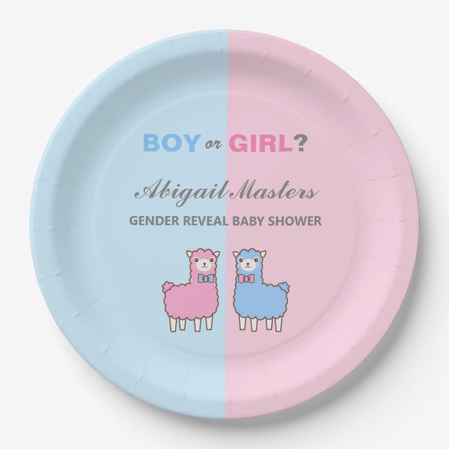 Assiettes En Carton Baby shower de révélation de genre Llama (Devant)