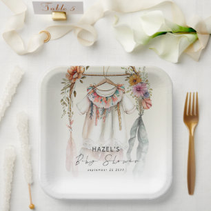 Assiettes En Carton Baby shower de script Boho Vintage Cloches