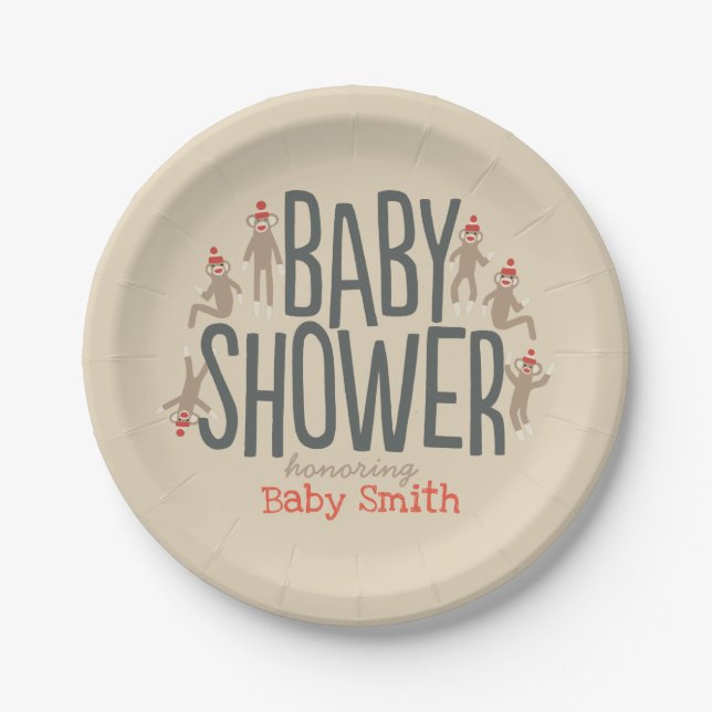 Assiettes En Carton Baby shower de singe doux et sot (Devant)
