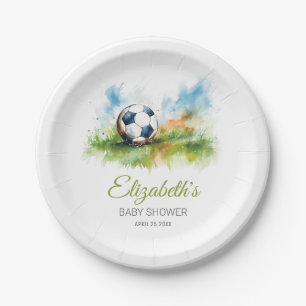 Assiettes En Carton Baby shower de soccer aquarelle