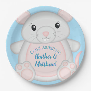 Assiettes En Carton Baby shower de souris bleu