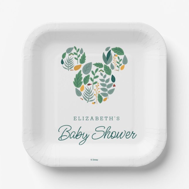 Assiettes En Carton Baby shower de souris botanique Mickey (Recto)