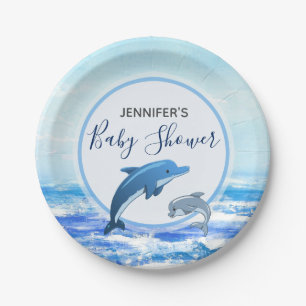 Assiettes En Carton Baby shower de thème d'océan de dauphin de mère et