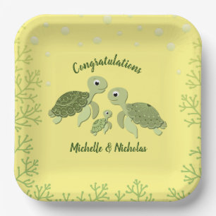 Assiettes En Carton Baby shower de tortue de mer Plaques en papier jau