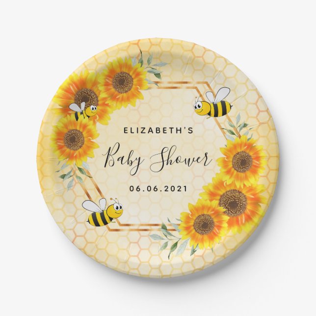 Assiettes En Carton Baby shower de tournesol de nid d'abeille (Devant)