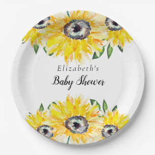 Assiettes En Carton Baby shower de tournesol Script Floral personnalis