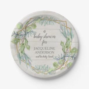 Assiettes En Carton Baby shower de verdure pour feuilles d'aquarelle d