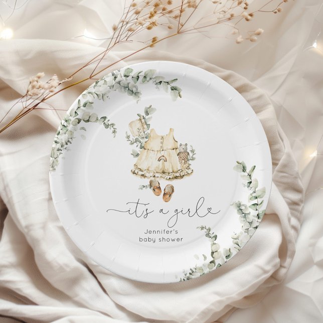 Assiettes En Carton Baby shower de vêtements de pépinière Eucalyptus b (Créateur téléchargé)