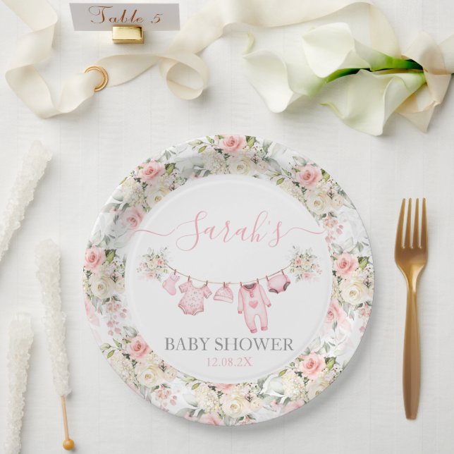 Assiettes En Carton Baby shower de vêtements pour bébés filles (Mariage)