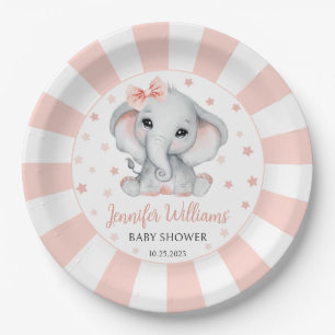 Assiettes En Carton Baby shower d'éléphant à petit cacahuète rose