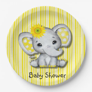 Assiettes En Carton Baby shower d'éléphant de tournesol jaune