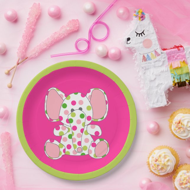 Assiettes En Carton Baby shower d'éléphant rose (Fête)