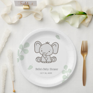 Assiettes En Carton Baby shower d'éléphants neutres selon le sexe