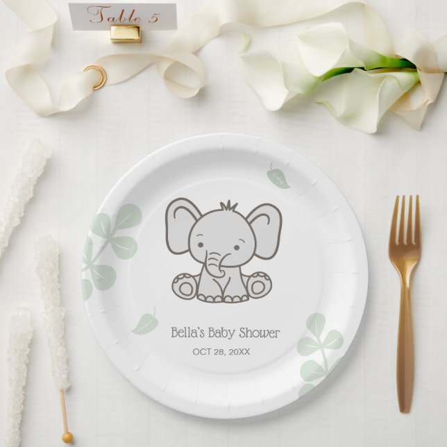 Assiettes En Carton Baby shower d'éléphants neutres selon le sexe (Mariage)