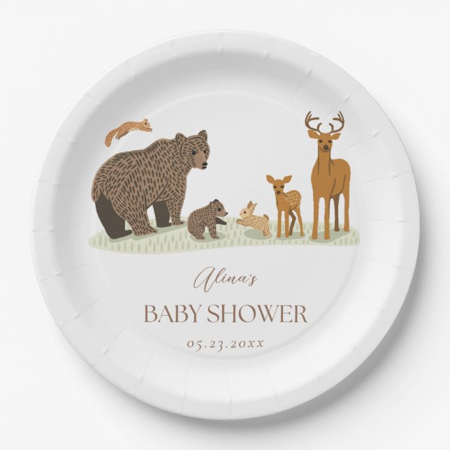 Assiettes En Carton Baby shower des animaux forestiers (Devant)