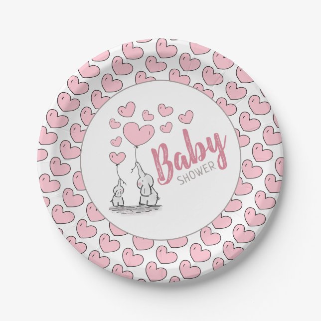 Assiettes En Carton Baby shower des Coeurs Eléphants (Devant)