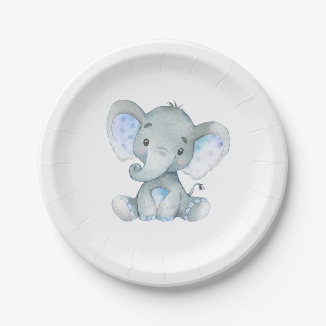 Assiettes En Carton Baby shower des éléphants, Plaques de fête d'anniv (Devant)