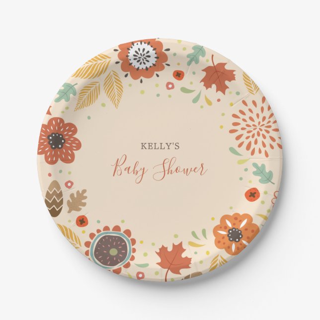 Assiettes En Carton Baby shower des feuilles d'automne élégantes (Devant)