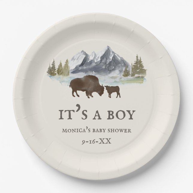 Assiettes En Carton Baby shower des monts Buffalo Bison (Devant)