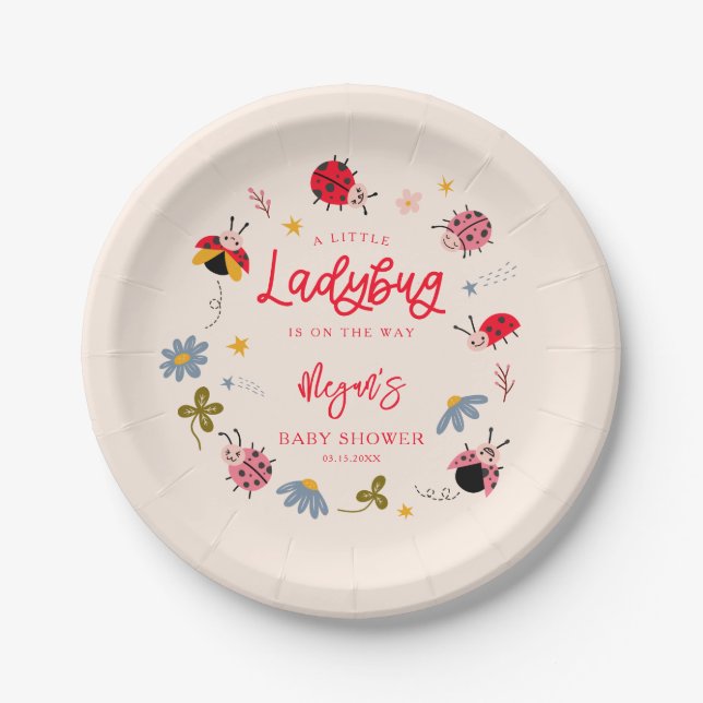 Assiettes En Carton Baby shower d'été de Ladybug (Devant)
