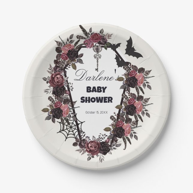 Assiettes En Carton Baby shower d'Halloween au café floral (Devant)