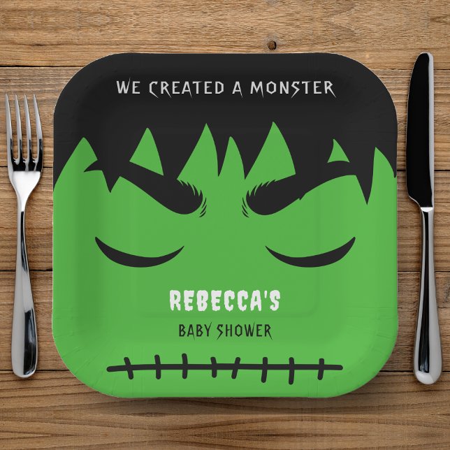 Assiettes En Carton Baby shower d'Halloween Frankenstein Monster (Frankenstein Monster Halloween Baby Shower Paper Plates
)