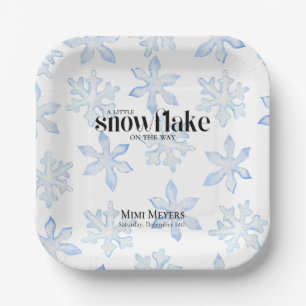 Assiettes En Carton Baby shower d'hiver bleu Little Snowflake