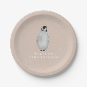 Assiettes En Carton Baby shower d'hiver de la fille rose pingouin bébé