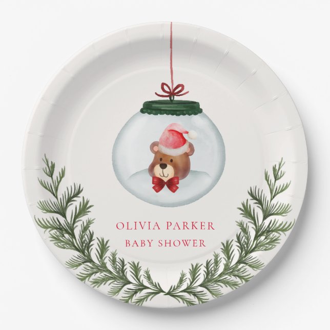 Assiettes En Carton Baby shower d'hiver de l'ours en peluche neutre se (Devant)