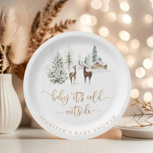 Assiettes En Carton Baby shower d'hiver des cerfs de forêt
