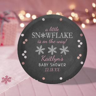 Assiettes En Carton Baby shower d'hiver des petites filles de flocon d