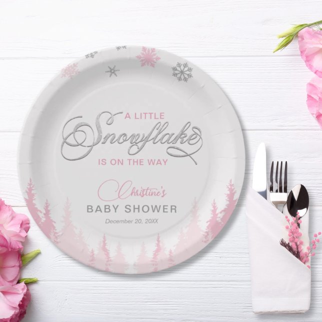 Assiettes En Carton Baby shower d'hiver Little Snowflake (Créateur téléchargé)