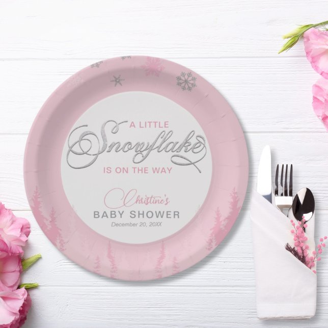 Assiettes En Carton Baby shower d'hiver Little Snowflake (Créateur téléchargé)