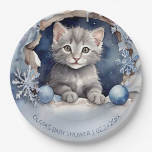 Assiettes En Carton Baby shower d'hiver petite chatte aquarelle