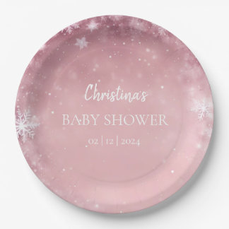 Assiettes En Carton Baby shower d'hiver rose fille