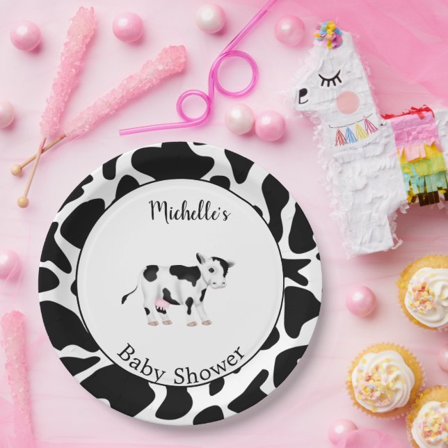 Assiettes En Carton Baby shower d'impression de vache blanche noire mo (Fête)