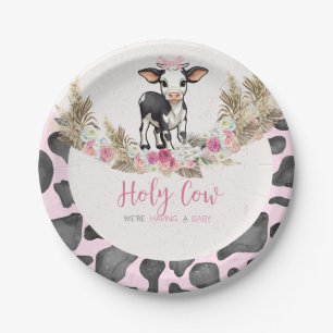 Assiettes En Carton Baby shower d'impression de vache rose Holy Cow