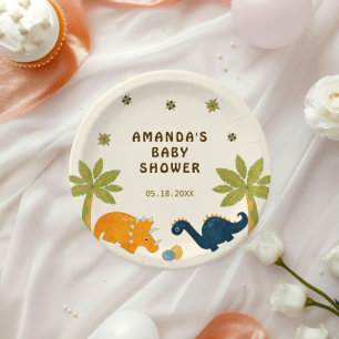 Assiettes En Carton Baby shower Dinosaur en caricature
