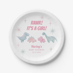 Assiettes En Carton Baby shower Dinosaur fille rose